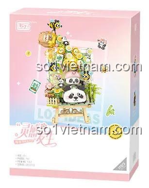 Hộp sản phẩm Tranh Gấu Trúc Mật Ngọt LOZ 1302, bộ lắp ghép 751 mảnh, đồ chơi xếp hình cho bé gái 6 tuổi, quà tặng sinh nhật