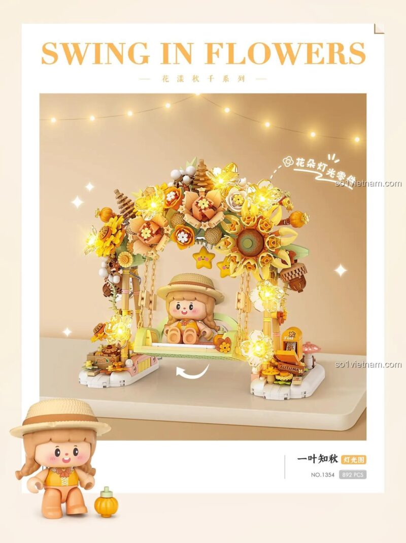 Mô hình xích đu hoa hướng dương LOZ 1354 và minifigure đi kèm