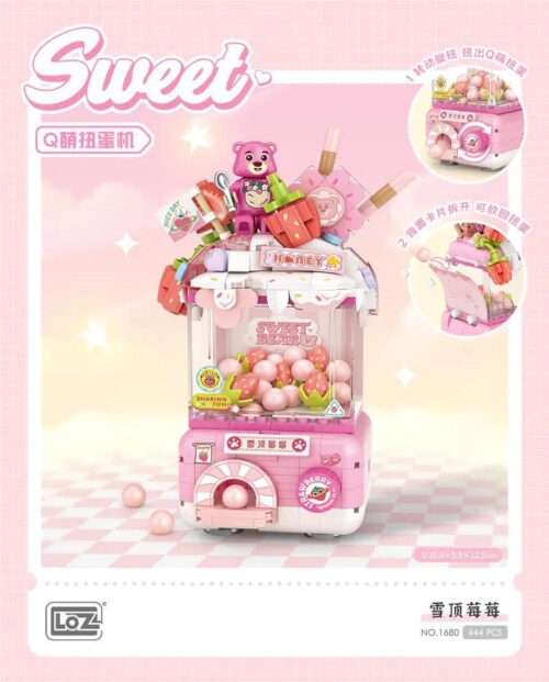LOZ 1680 Máy Bán Kẹo Ngọt "Sweet Berry" - Bộ lắp ghép mô hình máy bán kẹo dễ thương, có minifigure gấu, màu hồng chủ đạo, 444 mảnh, phù hợp cho bé gái 6 tuổi, rèn luyện sự khéo léo và kiên nhẫn.