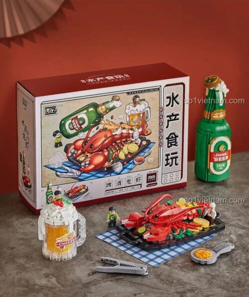 Đồ chơi lắp ráp Mô hình Tôm Hùm Bia LOZ 1946, bộ xếp hình Tôm Hùm Bia 1146 mảnh ghép, mô hình mini block chất lượng cao.