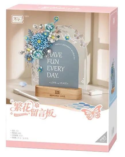 LOZ 4121 Bảng Ghi Chú Hoa Mộng Lam, bộ đồ chơi lắp ghép trang trí, đồ chơi mô hình, 3.6迷你颗粒, dành cho con gái 15 tuổi, có thể viết lời nhắn, thiết kế hoa tinh xảo, đế gỗ sang trọng, Vẻ đẹp Mộng Mơ