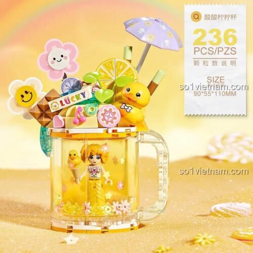 Kích thước đồ chơi mô hình LOZ 4204 Cốc Vịt Vàng đáng yêu, cao 11cm, gồm 236 chi tiết mini block.