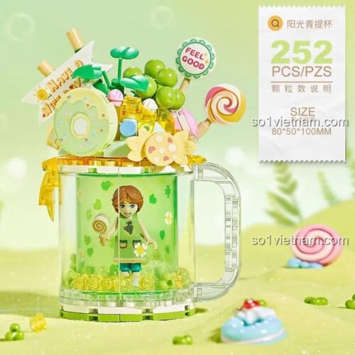 Kích thước chi tiết của đồ chơi mô hình LOZ Cốc Trang Trí Bàn Học 4205, gồm 252 chi tiết mini block.