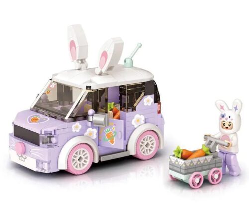 Bộ lắp ghép LOZ 4208 Xe hơi Thỏ Ngọc màu tím pastel, món quà đáng yêu cho bé gái 6 tuổi.