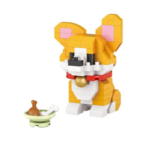 Bộ lắp ghép Chó Corgi LOZ 8605 đáng yêu với bát ăn, phù hợp bé gái 14 tuổi, giá tốt.