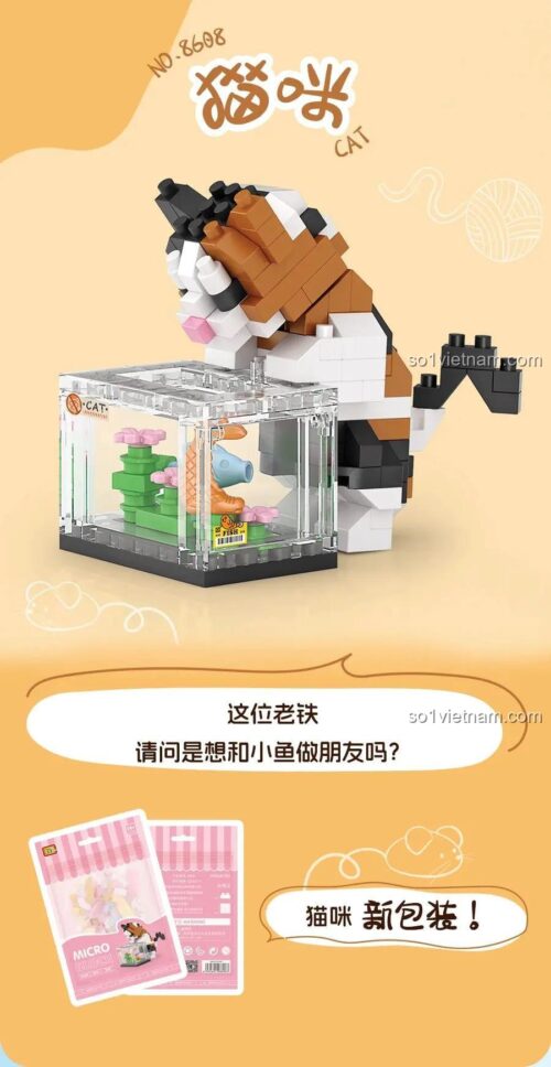 Đồ chơi mô hình Mèo con LOZ 8608 Q-version dễ thương, bộ xếp hình cho con gái 14 tuổi, giá rẻ.