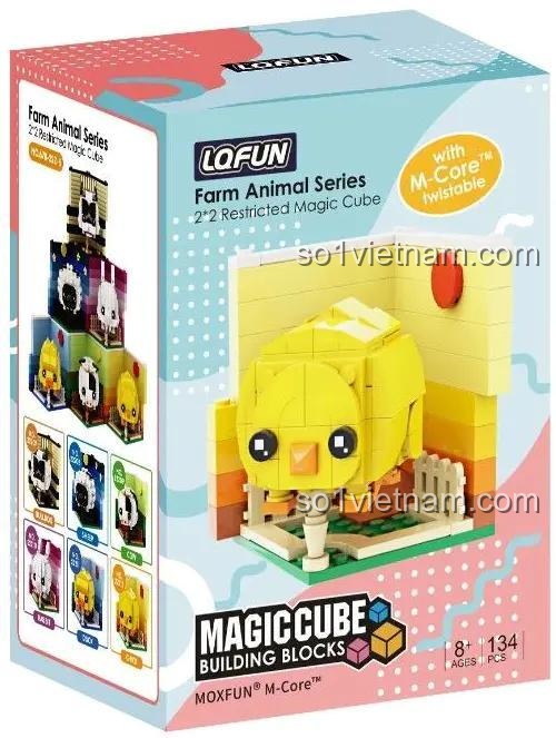 Hộp sản phẩm đồ chơi xếp hình Khối Rubik Gà Con của hãng LQFUN. Món quà sáng tạo cho bé 8 tuổi.