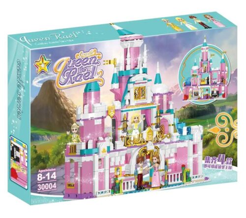 Hộp sản phẩm Lucky Star 30004 Lâu đài cổ tích băng giá, bộ lắp ghép cho bé gái 8-14 tuổi, màu hồng trắng xanh dương, có minifigures