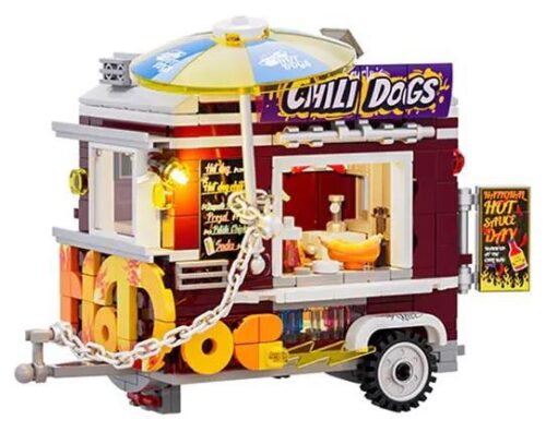 Lumibricks F9046 Xe bán Hot Dog Mỹ bộ lắp ghép, mô hình xe bán đồ ăn đường phố chi tiết, có đèn LED, 515 mảnh, độ tuổi 16+