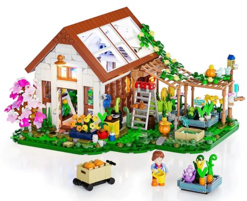 Bộ lắp ghép Lumibricks F9059 Nhà Vườn Ươm Gia Đình, mô hình nhà kính với đèn LED lung linh, khu vườn xanh mát với hoa và rau củ, có minifigure người làm vườn và xe đẩy, đồ chơi sáng tạo cho bé 16 tuổi