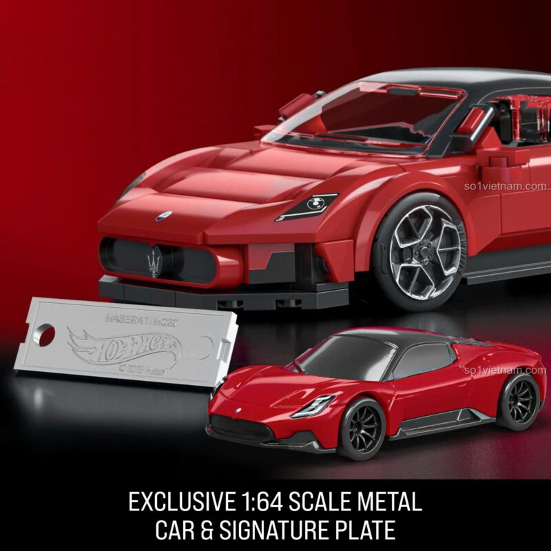 Tùy biến bộ xếp hình Mattel JFR90 với 2 bộ mâm xe khác nhau, mô hình Siêu xe Maserati MC20.