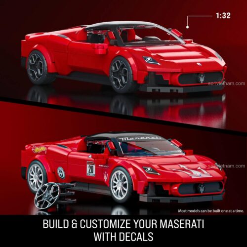 Người lớn đang lắp ráp đồ chơi mô hình Xe thể thao Maserati MC20 JFR90, món quà sáng tạo cho con trai.