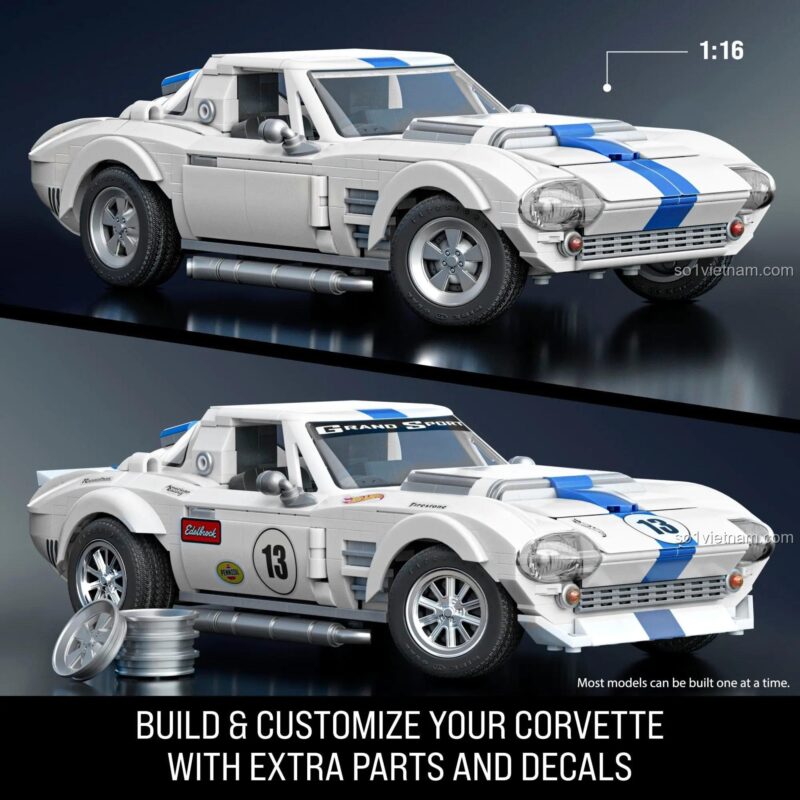 Tùy biến sáng tạo bộ xếp hình Mattel JGR31 Corvette Grand Sport với decal và phụ kiện đi kèm.