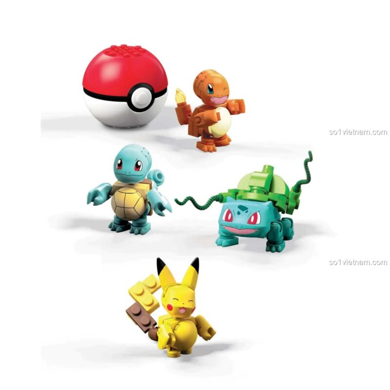 Mega Bloks GCN21 Pokémon Kanto Region First Partners, Bộ Lắp Ghép 4 Linh Vật Đầu Tiên Vùng Kanto, Pikachu, Bulbasaur, Squirtle, Charmander, Pokeball, 90 Mảnh, Độ tuổi 6+, Giá tốt
