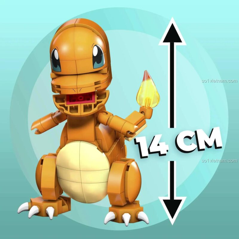 Kích thước mô hình Pokemon Tiểu Long Lửa Mega Bloks GKY96 là 14cm