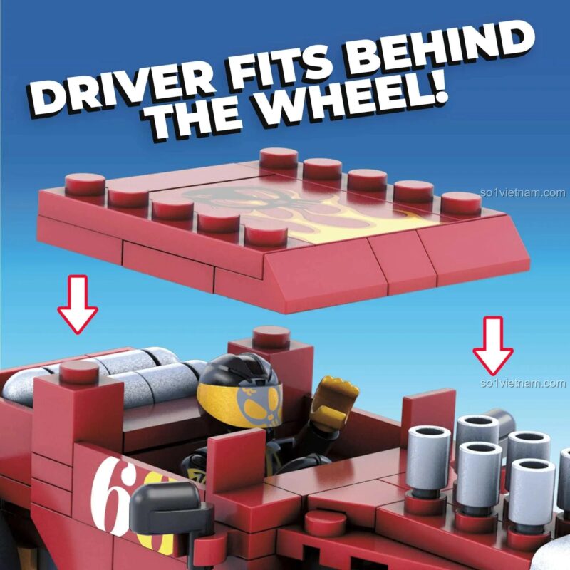 Chỗ ngồi cho lái xe trong bộ đồ chơi Mega Bloks GVM29 Hot Wheels Bone Shaker, 118 mảnh, 5 tuổi