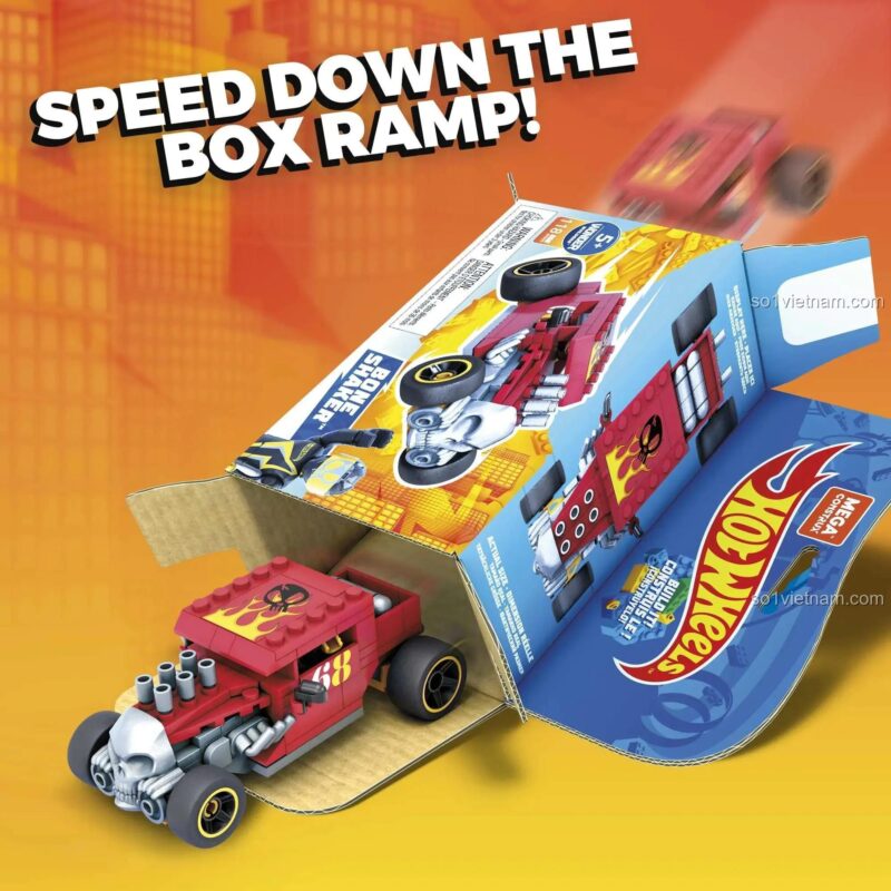 Chơi bộ đồ chơi Mega Bloks GVM29 Hot Wheels Bone Shaker với hộp sản phẩm, 118 mảnh, 5 tuổi