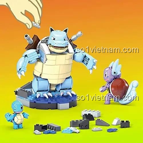 Mega Bloks HDH93 Pokémon Squirtle Evolution Set - Lắp ráp các cấp độ tiến hóa của Wartortle, Blastoise, Squirtle, Bộ lắp ghép Pokémon 379 mảnh