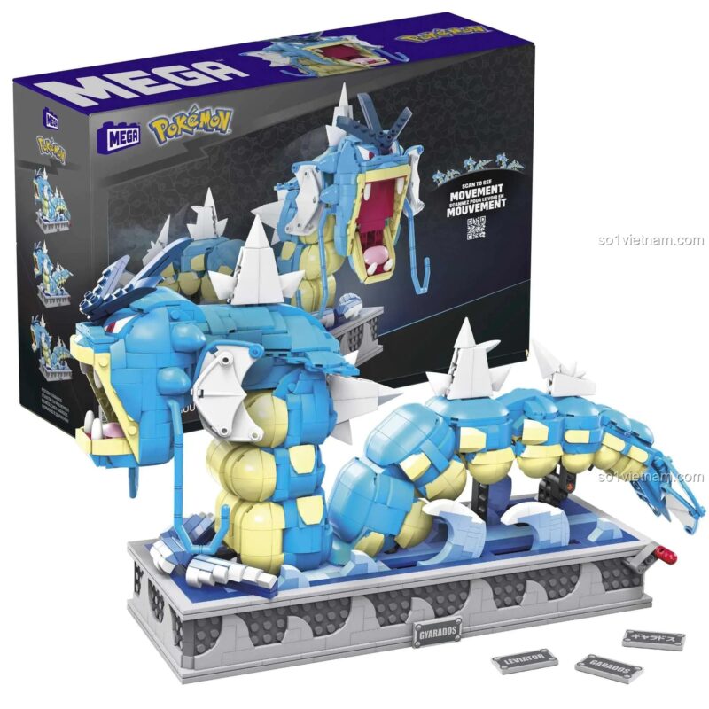 Hộp sản phẩm bộ lắp ghép Pokémon Gyarados Mega Bloks HGC24, 2186 chi tiết, mô hình cử động, phù hợp cho bé trai 14 tuổi, đồ chơi sáng tạo, giá tốt