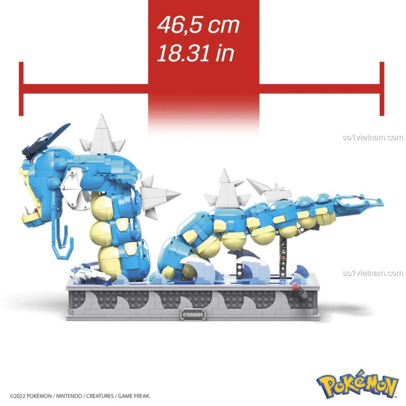 Kích thước mô hình Pokémon Gyarados Mega Bloks HGC24, dài 46.5cm, bộ lắp ghép 2186 chi tiết, phù hợp cho bé trai 14 tuổi, đồ chơi sáng tạo, giá tốt