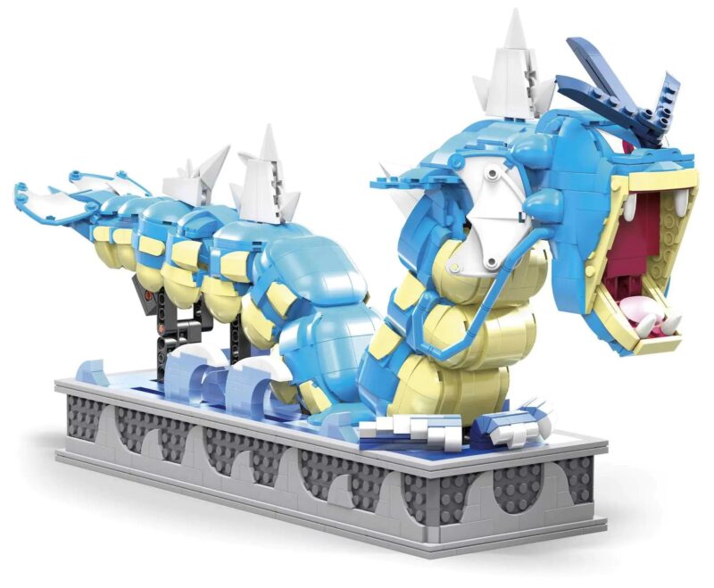 Mô hình Pokémon Gyarados cử động bằng bộ lắp ghép Mega Bloks HGC24, 2186 chi tiết, màu xanh dương và vàng, phù hợp cho bé trai 14 tuổi, đồ chơi sáng tạo, giá tốt