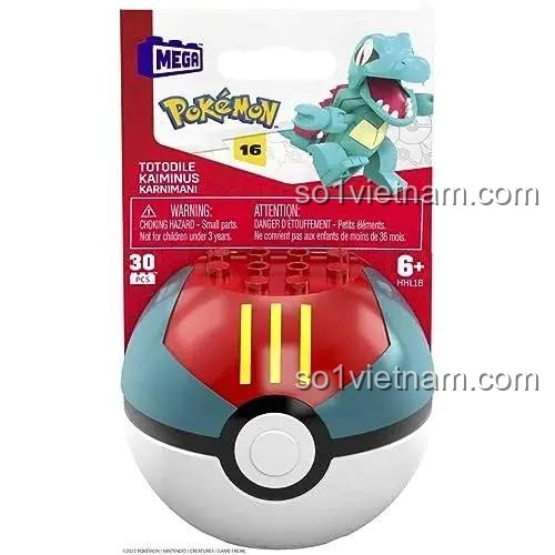 Hộp sản phẩm bộ đồ chơi Mega Bloks HHL16 Pokémon Totodile, đồ chơi lắp ráp cho bé 6 tuổi