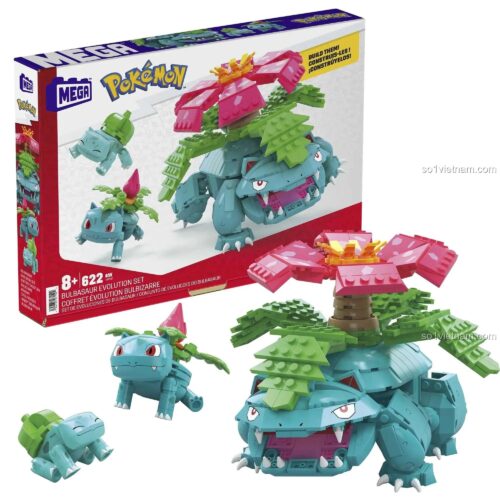 Hộp Bộ Lắp Ghép Tiến Hóa Venusaur Pokémon Mega Bloks HHM17 - Mô hình tiến hóa của Venusaur, Đồ chơi lắp ghép cho bé 8 tuổi