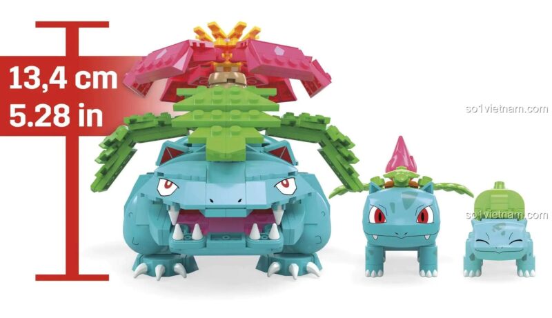 Kích thước Bộ Lắp Ghép Tiến Hóa Venusaur Pokémon Mega Bloks HHM17 - Mô hình tiến hóa của Venusaur, Đồ chơi lắp ghép cho bé 8 tuổi