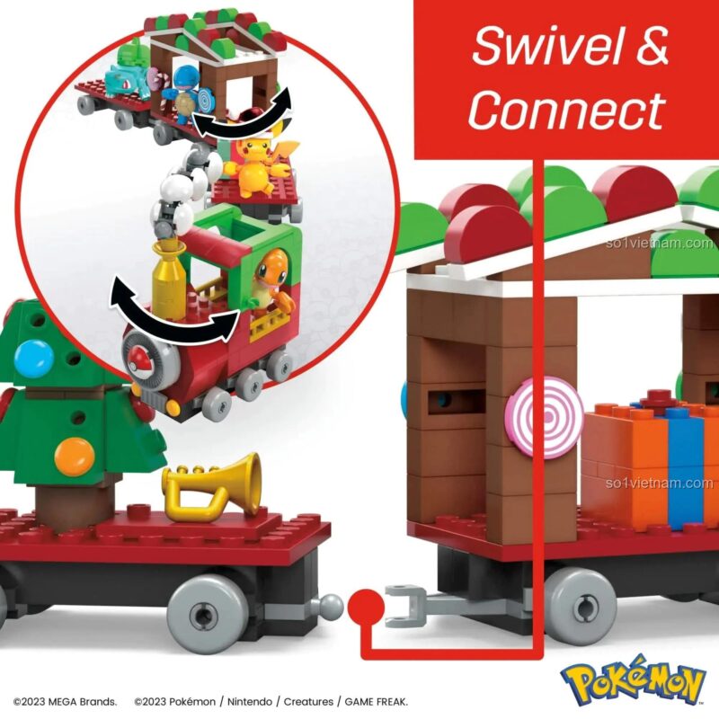 Khả năng kết nối các toa tàu Pokémon với nhau Tàu hỏa Pokémon Holiday Train Mega Bloks HHP69, đồ chơi lắp ghép cho bé 7 tuổi, có các nhân vật Pikachu, Squirtle, Bulbasaur, Charmander, Tàu hỏa Pokémon mùa lễ hội, Tàu hỏa Pokémon trang trí Giáng sinh, Tàu hỏa Pokémon dễ thương, Tàu hỏa Pokémon lễ hội, Tàu hỏa Pokémon vui vẻ, Tàu hỏa Pokémon mùa đông, Tàu hỏa Pokémon trang trí Giáng sinh, Tàu hỏa Pokémon, bộ lắp ghép, đồ chơi mô hình, giá tốt
