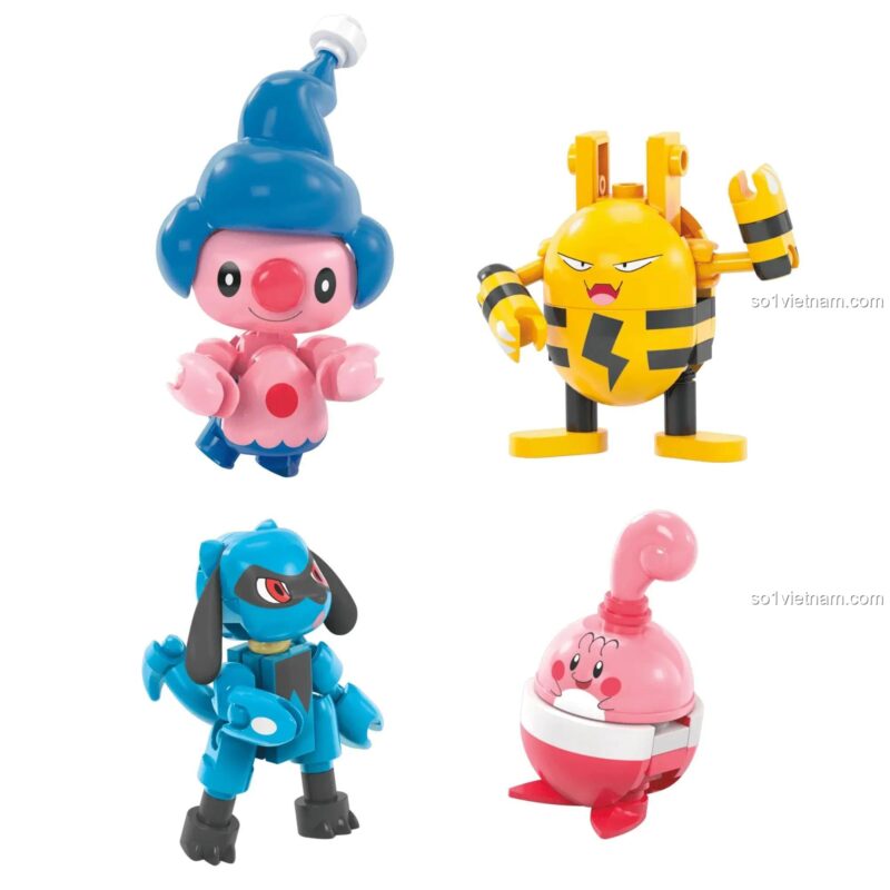 Các nhân vật Pokémon trong bộ Mega Bloks HKT24 Pokémon Trainer 8 Pack: Wobbuffet, Electabuzz, Wooper, Togepi