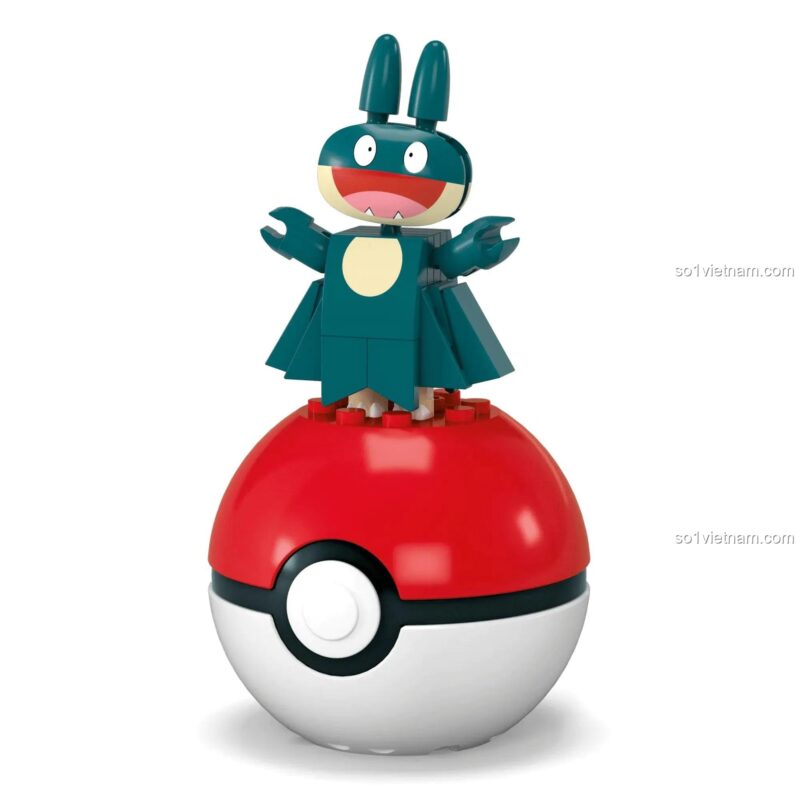 Một nhân vật Pokémon đứng trên quả Poké Ball trong bộ Mega Bloks HKT24 Pokémon Trainer 8 Pack