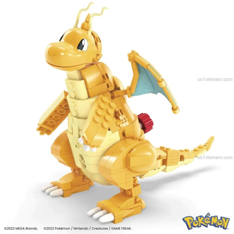 Chi tiết mô hình Pokémon Dragonite từ bộ lắp ghép Mega Bloks HKT25, Rồng thần Dragonite, đồ chơi lắp ráp