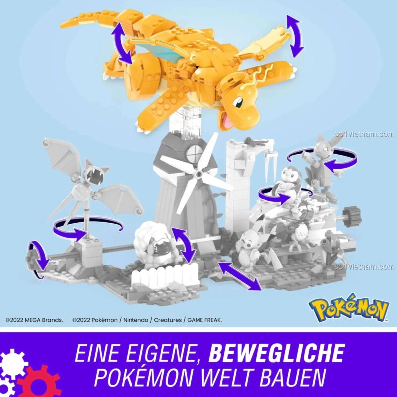Mô hình Pokémon Dragonite Mega Bloks HKT25 với các bộ phận có thể cử động, đồ chơi lắp ghép Rồng thần