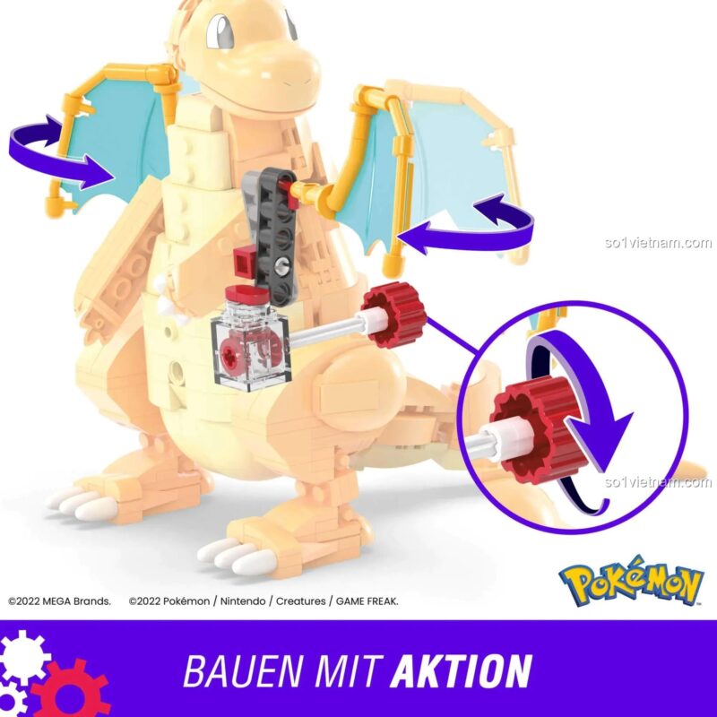 Mô hình Pokémon Dragonite Mega Bloks HKT25 và các mảnh ghép rời, đồ chơi xếp hình Rồng thần
