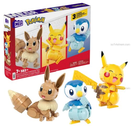 Hộp Bộ Lắp Ghép Pokémon: Pikachu, Eevee, Piplup - Mega Bloks HNT94 - 583 Mảnh - 7+ Tuổi