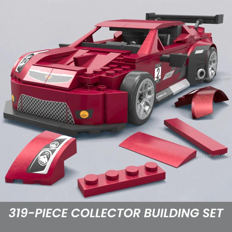 Các chi tiết lắp ráp của bộ đồ chơi xe Cadillac ATS-V R Hot Wheels Mega Bloks HRY18, 319 mảnh