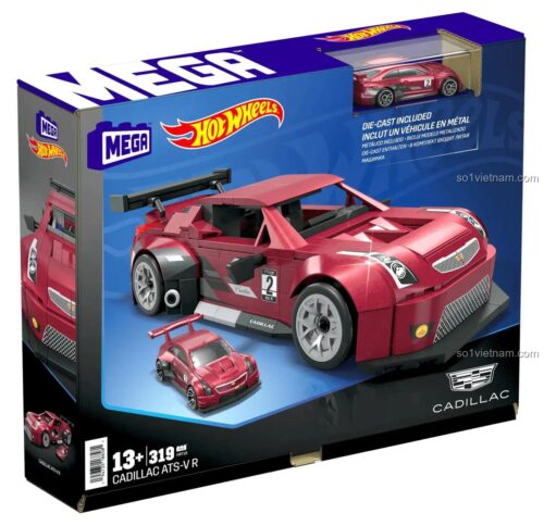 Hộp sản phẩm bộ lắp ghép xe Cadillac ATS-V R Hot Wheels Mega Bloks HRY18, 319 mảnh, cho bé 13 tuổi