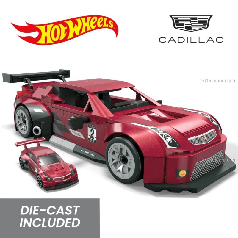 Mô hình xe Cadillac ATS-V R Hot Wheels Mega Bloks HRY18 và xe thu nhỏ đi kèm