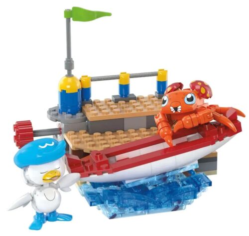 Bộ lắp ghép Pokémon Quaxly và Paras HRL52 của Mega Bloks, 188 mảnh, dành cho bé 7 tuổi, mô tả cuộc phiêu lưu dưới nước với thuyền và nhân vật Pokémon.