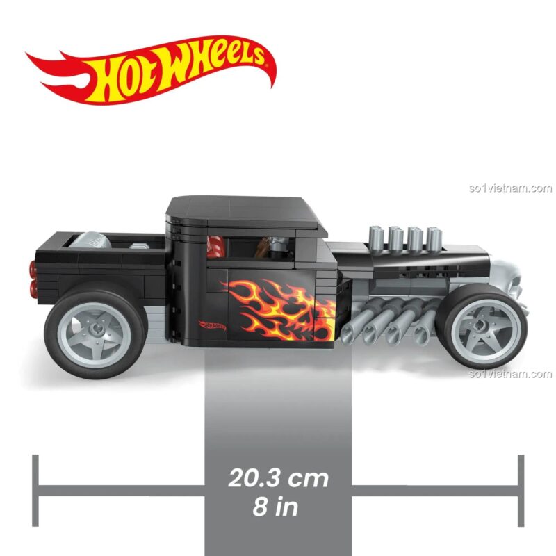 Kích thước mô hình xe Hot Wheels Bone Shaker Vehicle Mega Bloks HRY17