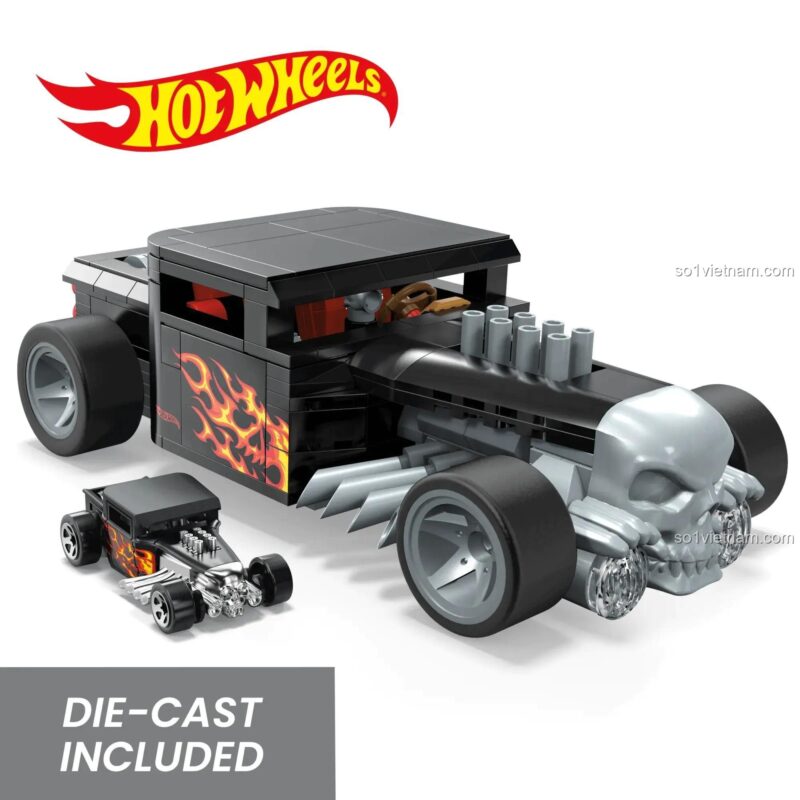Mô hình lắp ráp và xe Hot Wheels kim loại Bone Shaker Vehicle Mega Bloks HRY17