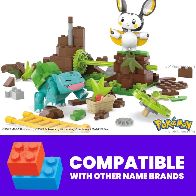 Bộ đồ chơi Pokémon Emolga And Bulbasaur's Charming Woods Mega Bloks HTH69 tương thích với các thương hiệu khác