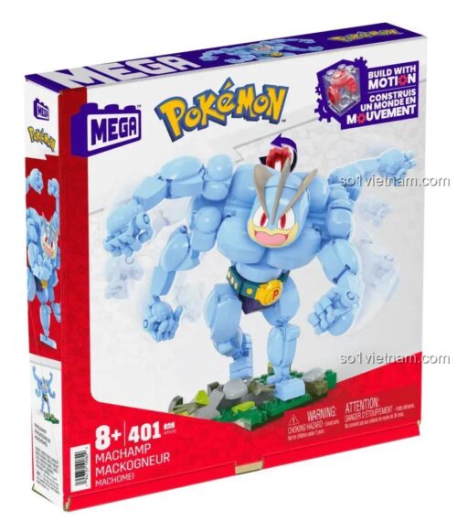 Hộp sản phẩm Mega Bloks HTH70 Pokémon Machamp, bộ lắp ghép 401 mảnh, đồ chơi giáo dục cho bé 8 tuổi