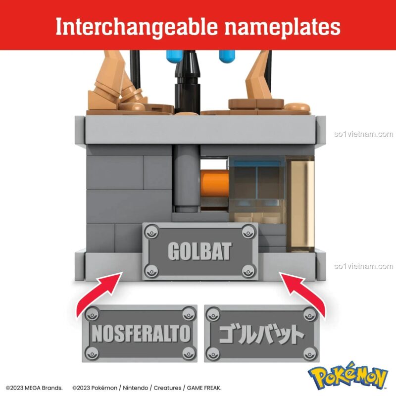 Bảng tên có thể thay đổi của mô hình Golbat Mega Bloks HTH72, bộ lắp ghép Pokémon cho bé 13 tuổi