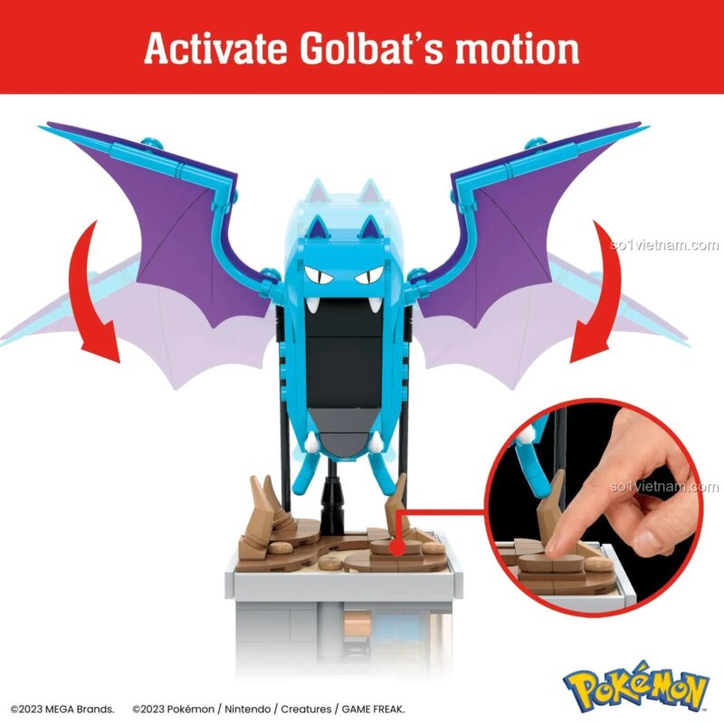 Mô hình Golbat Mega Bloks HTH72 với tính năng cánh chuyển động, đồ chơi lắp ghép Pokémon cho bé 13 tuổi