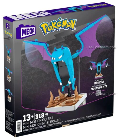 Hộp sản phẩm Mega Bloks HTH72 Mô hình Golbat, bộ lắp ghép Pokémon cho bé 13 tuổi
