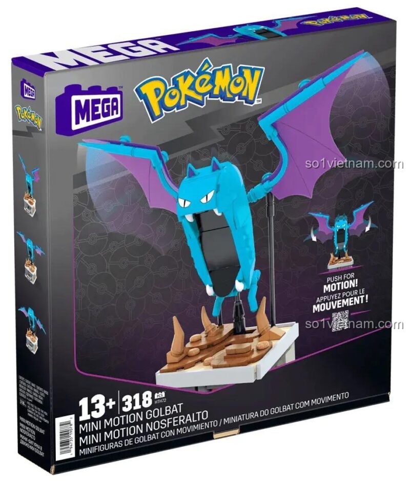 Hộp sản phẩm Mega Bloks HTH72 Mô hình Golbat, bộ lắp ghép Pokémon cho bé 13 tuổi