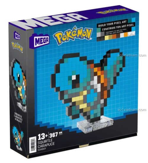 Hộp sản phẩm Mô hình Pixel Art Pokémon Squirtle Mega Bloks HTH77