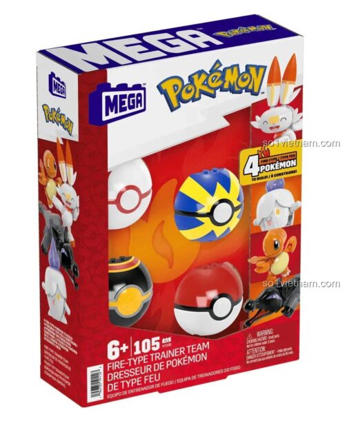 Hộp sản phẩm Mega Bloks HTJ06 Pokémon: Đội Huấn Luyện Viên Hệ Lửa
