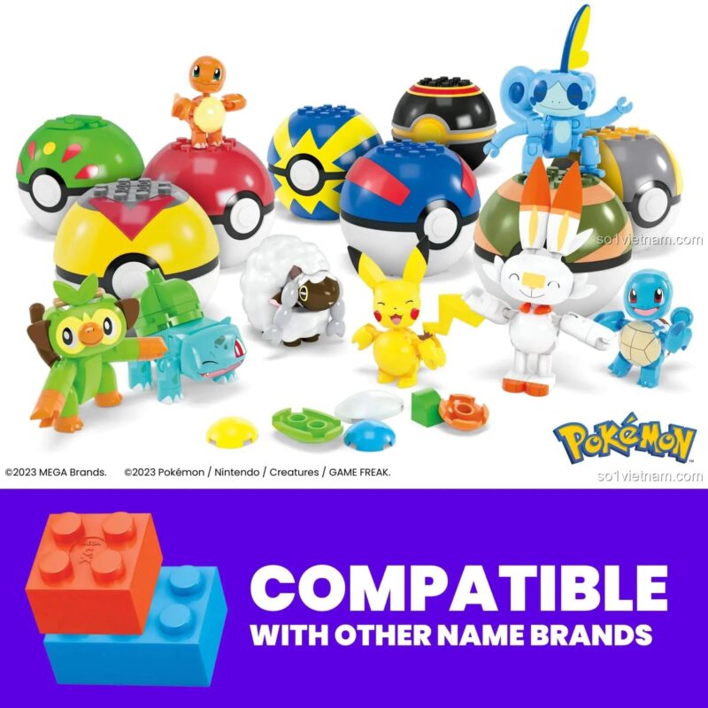 Các nhân vật Pokémon lắp ráp từ Bộ 8 Pokémon Trainerteam Mega Bloks HTJ75, đồ chơi phát triển trí tuệ cho bé 6 tuổi